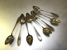 A set of eight white metal teaspoons, 19th century, each stamped 830S, with pointed bowl and