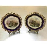 A pair of 19th century hand-painted named view cabinet plates, possibly Coalport, each decorated