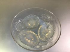 A Lalique opalescent glass bowl in the Vernon pattern, decorated with sunflower heads, model no.