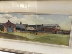 Ron Stenberg (1919-2017), Suffolk Barns, signed lower right, watercolour, framed. 22.5cm by 59cm.