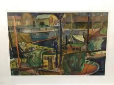 Cyril Wilson (1911-2002), Kircudbright Harbour, signed and dated (19)57, watercolour, framed. 35cm