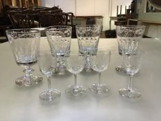 A set of four etched and cut glass rummers, second quarter of the 19th century, each bucket bowl