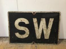 Railwayana: a cast iron "Sound Whistle" (SW) sign. 48cm by 74cm