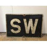 Railwayana: a cast iron "Sound Whistle" (SW) sign. 48cm by 74cm