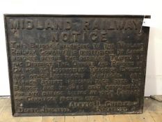 Railwayana: a Midland Railway cast iron bridge weight restriction notice, "This Bridge... is