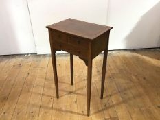 An Edwardian satinwood crossbanded mahogany bedside table, the rectangular top above two short and