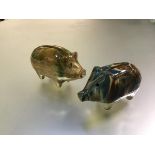Two Scottish pottery pig money banks, c. 1900, each with streaky glaze, unmarked. (2) Larger 6.5cm