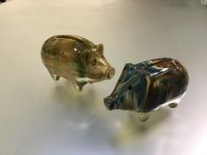 Two Scottish pottery pig money banks, c. 1900, each with streaky glaze, unmarked. (2) Larger 6.5cm