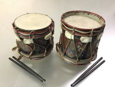 Two hand painted miniature regimental side drums, c. 1930: The Coldstream Guards and The Grenadier