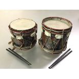 Two hand painted miniature regimental side drums, c. 1930: The Coldstream Guards and The Grenadier