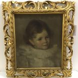 British School, c. 1910, Portrait of a Young Girl in a Ruff, unsigned, oil on canvas, remains of old