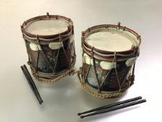 Two hand painted miniature regimental side drums, c. 1930: The Irish Guards and The Welsh Guards,