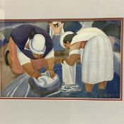 Antonio Sotomayor (Bolivian, 1902-85), Washer Women, signed lower right, watercolour, framed. 13.5cm