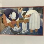 Antonio Sotomayor (Bolivian, 1902-85), Washer Women, signed lower right, watercolour, framed. 13.5cm