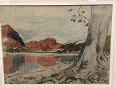 •Katherine (Kate) Cameron R.S.W., R.E. (Scottish, 1874-1965), Red Mountains, watercolour, Calton
