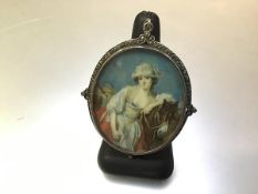 A Continental silver mounted portrait miniature brooch/pendant, late 19th century, oval, depicting a