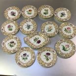 A Coalport porcelain botanical dessert service, c. 1840, polychrome painted in enamels by Stephen