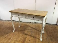 A French white-painted side table in the Neo-Classical taste, the rectangular marble top with
