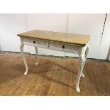 A French white-painted side table in the Neo-Classical taste, the rectangular marble top with