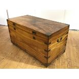 A large camphorwood and brass-bound trunk, second half 19th century, the rectangular hinged top with