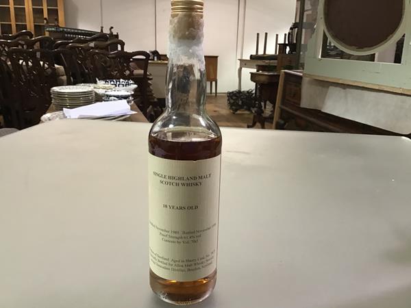 Scotch whisky: a single Highland malt, 10 years old, distilled November 1989, bottled November 1999,