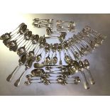 A composed silver flatware service, 19th century and later, Fiddle and Hanoverian Fiddle pattern,