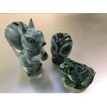 David Sharp for Rye Pottery, a squirrel money bank and an owl money bank, each in mottled blue glaze