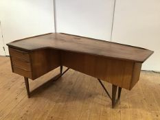 Peter Lovig Nielson, a rosewood 'Boomerang' desk c.1960, the wedge- shaped top with moulded