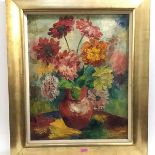 •Donald Bain (Scottish, 1904-1979), Still Life of Chrysanthemums, signed verso and dated 1944, oil