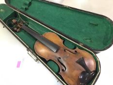 A German walnut violin, early 20th century, with two piece back, the chin rest marked "Tabil-Stabil"