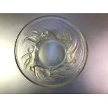 A Lalique opalescent glass bowl ouverte in the Ondines pattern, etched mark "R. LALIQUE FRANCE"