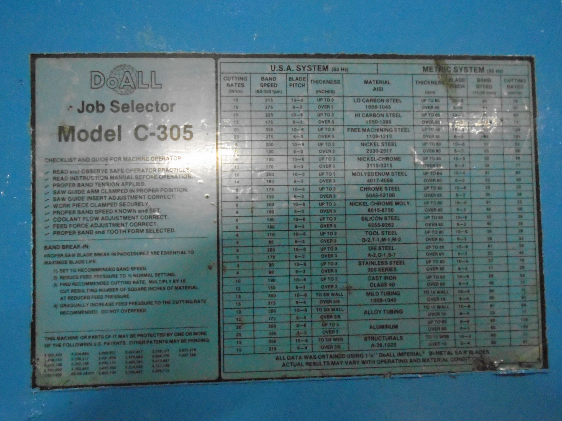 DoAll Model C-305 Automatic Horizontal Band Saw 12” x 12” - Image 12 of 12