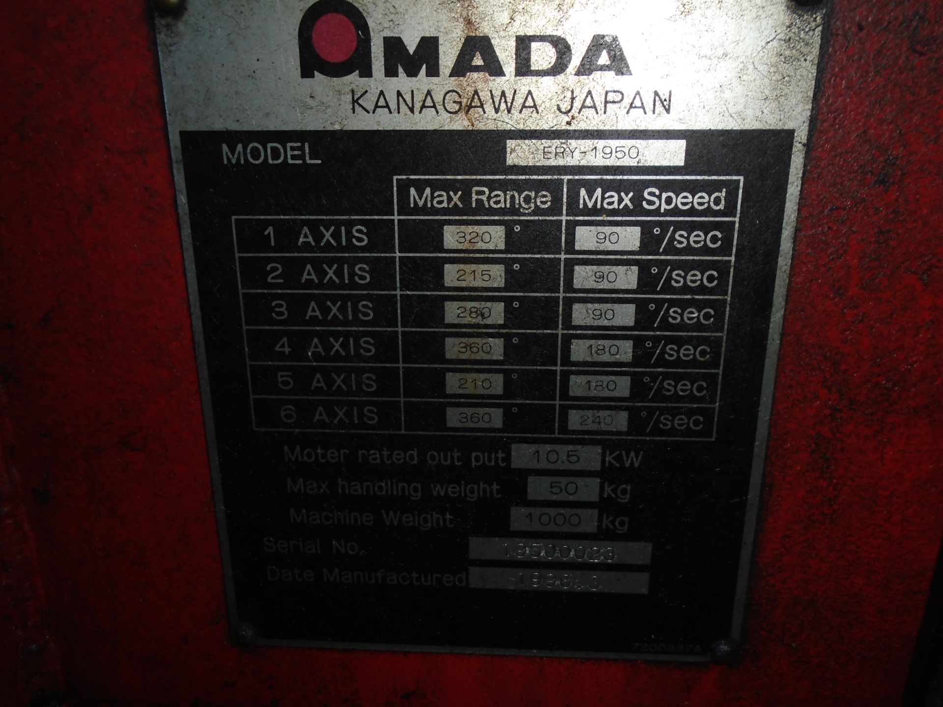 Amada Robot 6 Axis ERY-1950 With 221” L x 36” W Track - Image 8 of 12