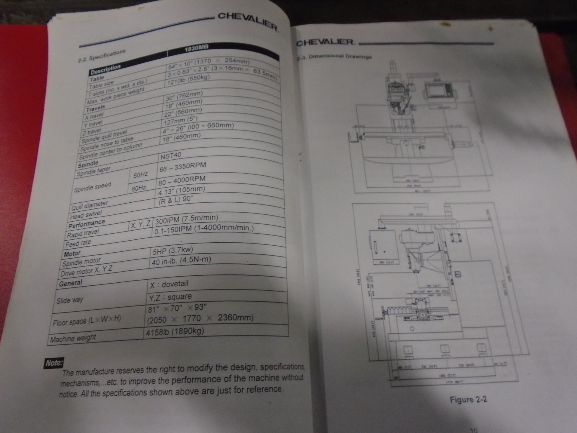 Chevalier Falcon 1830MB CNC Mill Anilam 3300M Control 5HP - Image 12 of 12