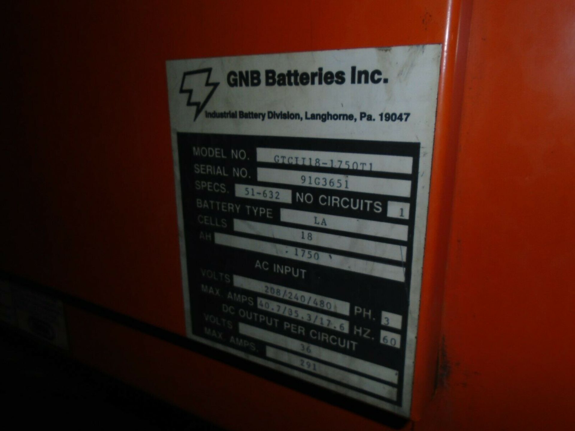 GNB Ferro Charger Forklift Battery Charger 36 Volts Autocharge  18 Cells Battery Type LA   AH 1750 - Bild 4 aus 5