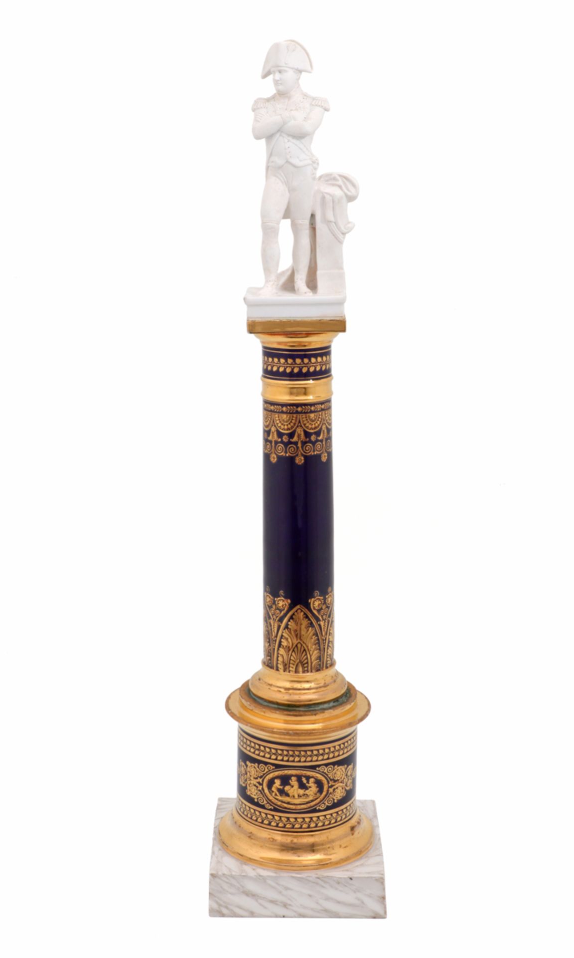 A COLUMN WITH NAPOLEON Napoleon sculpture in white biscuit and column in French porcelain,