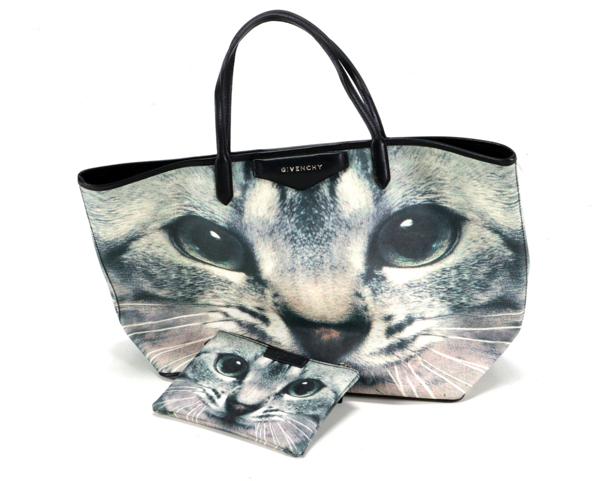 A GIVENCHY PURSE "Cat Tote Bag" model, with a small handbag with the same decoration.