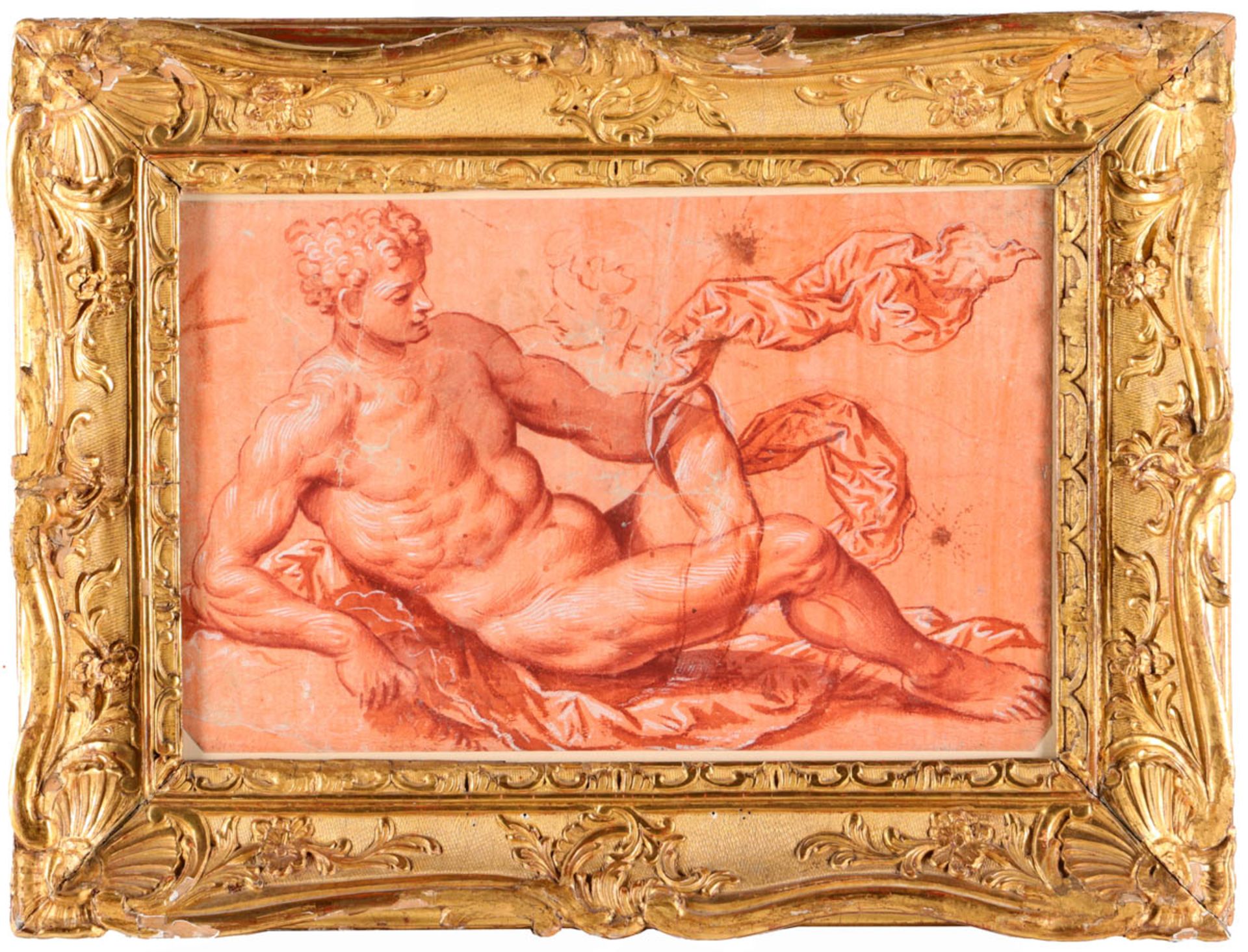 (attributable to) JACOPO NEGRETTI (1548/50-1628), MALE FIGURE Watercolor on paper. Defects. Louis XV