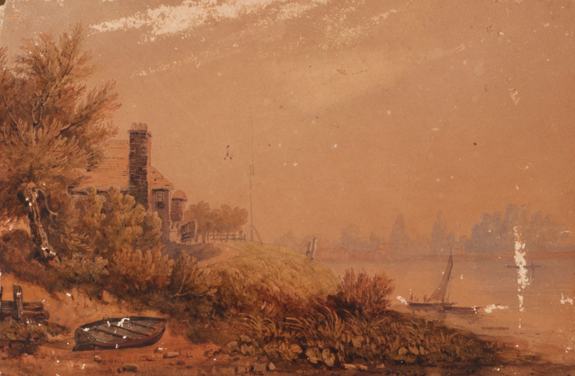 JOHN SCOTT TUCKER (19TH CENTURY), LANDSCAPE WITH LAKE Watercolor on paper. American school, first