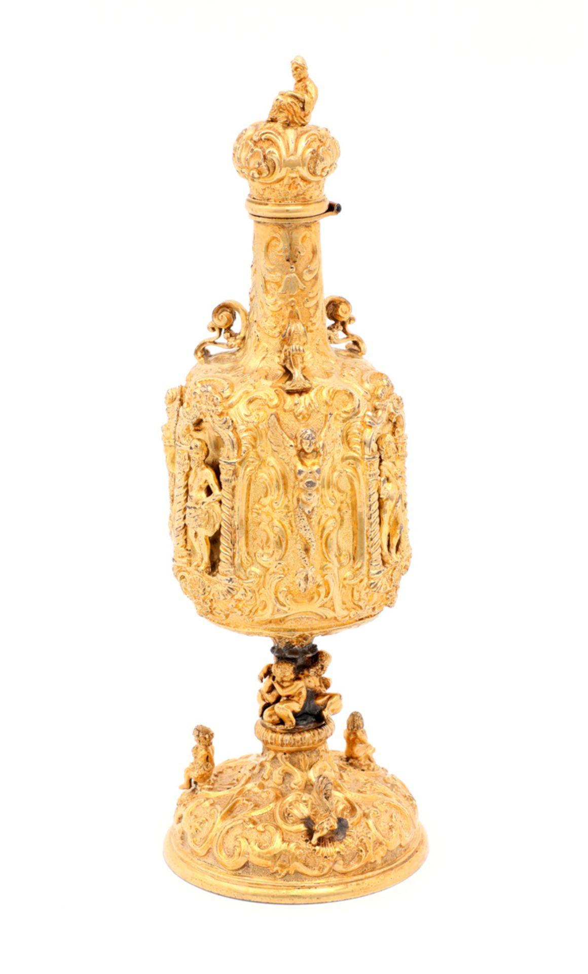 A VERMEIL INCENSE BURNER Gilt silver, decoration in relief depicting Classical figures, after a