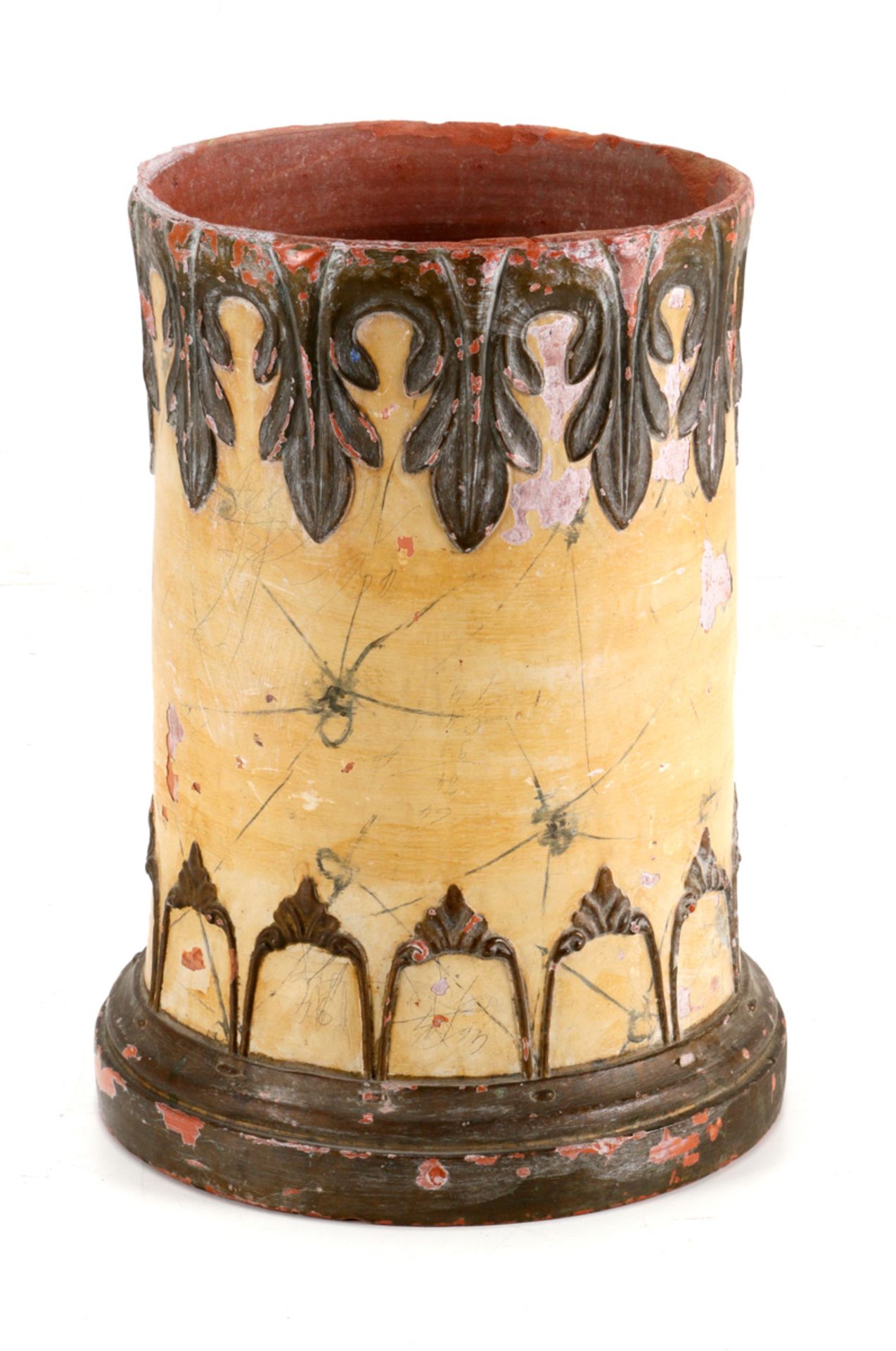 A 19TH CENTURY CERAMIC BARREL Terracotta, polychrome decoration in relief. Europe, 19th Century.