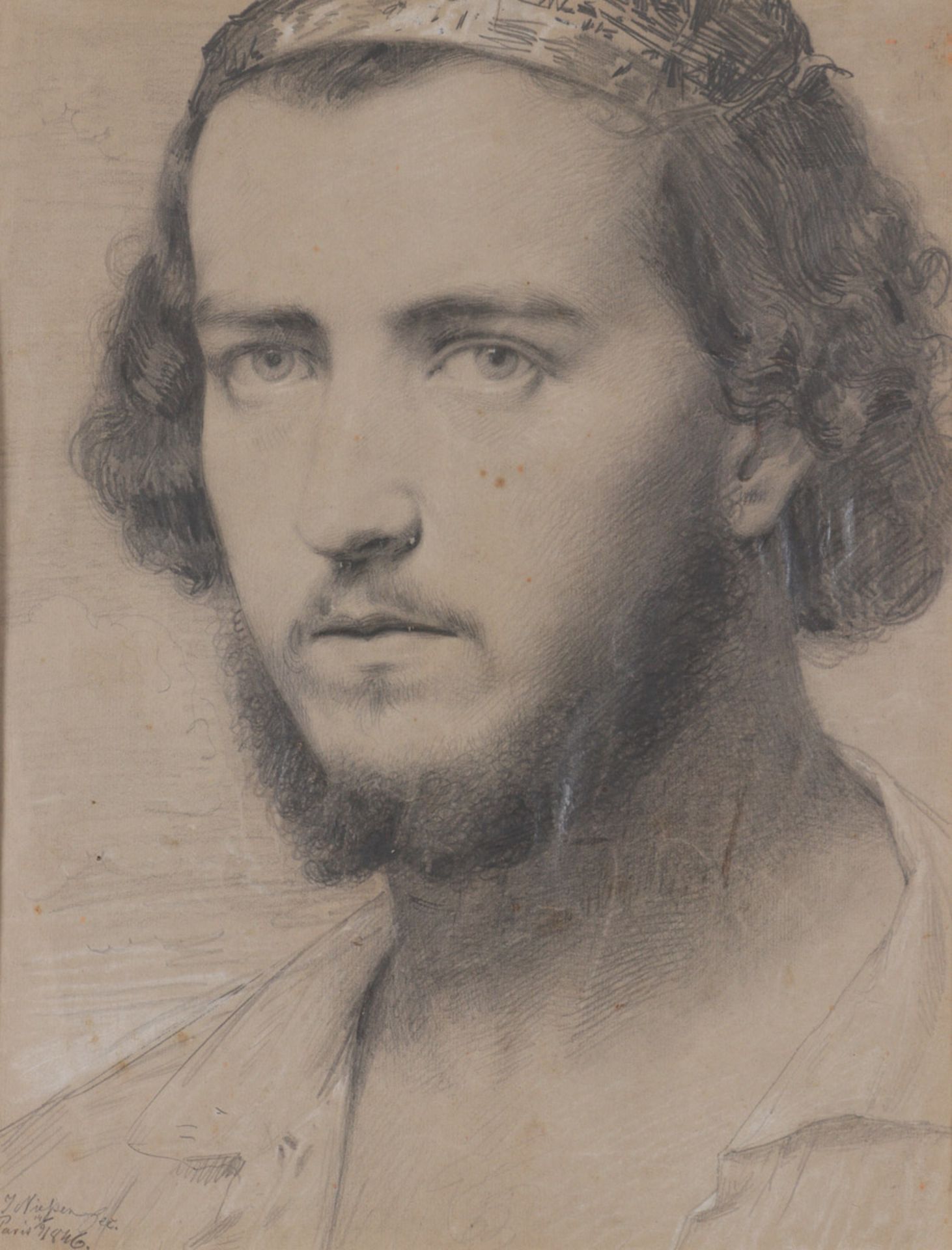 JOHANNES NIESSEN (1821-1910), STUDY OF A MALE FIGURE Pencil on paper. Signed and dated Paris,