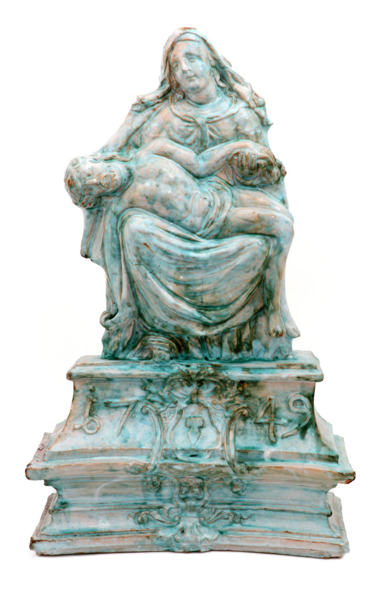 AN AUSTRIAN CERAMIC PIETÀ Austrian ceramic from Gmunden. Decoration in blue and white shades. With