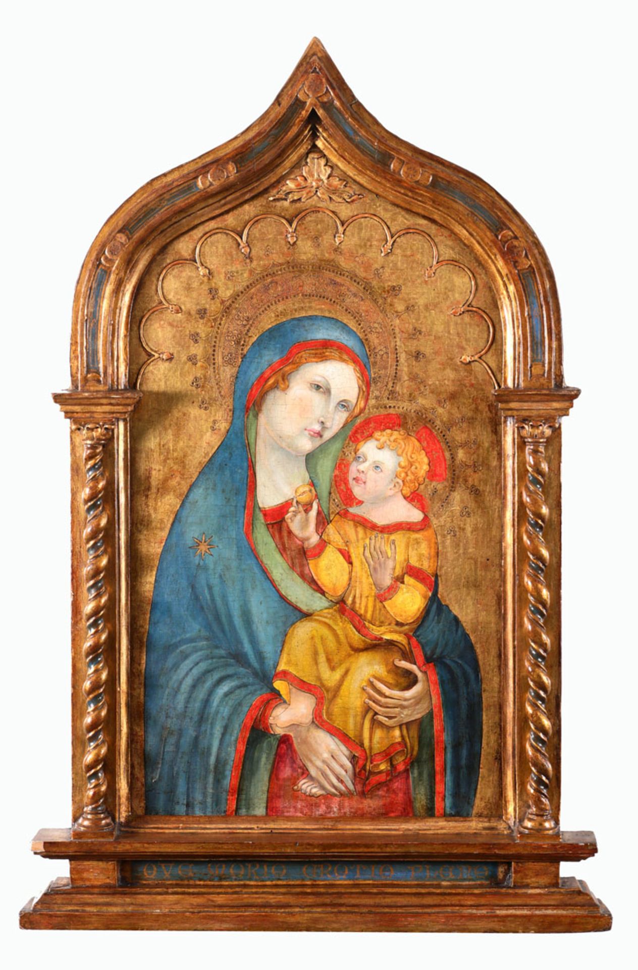 MADONNA WITH CHILD Temper on poplar wood, gilt ground with engraved and relief decoration. After a