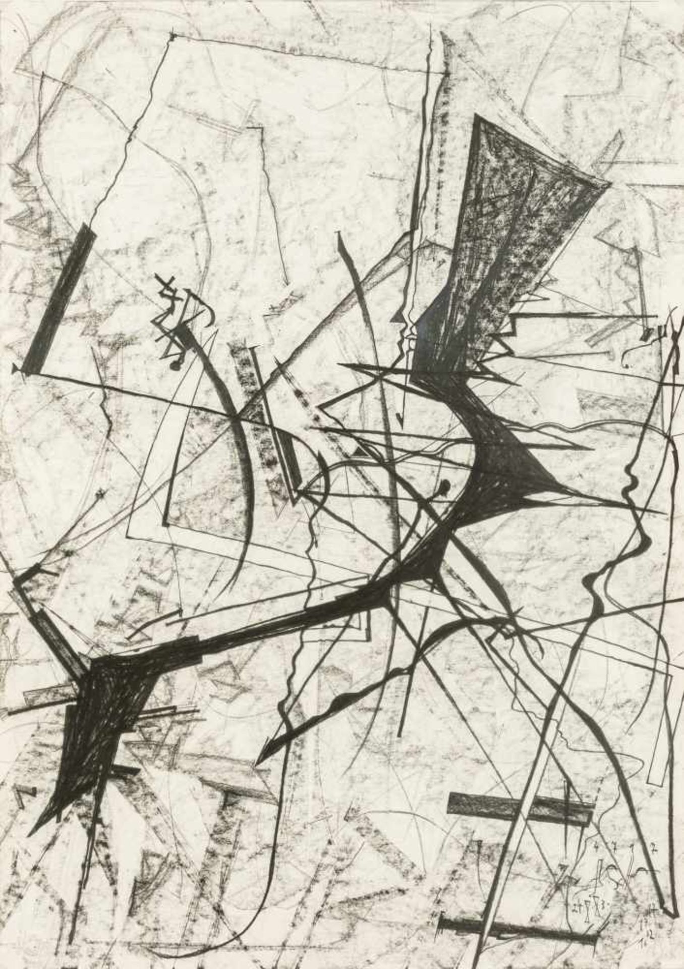 Johann JaschaLinz 1942 *Zeche Hier, In der Pyramide, Entstehendes Dreieck (3 Werke/3 works)Graphit