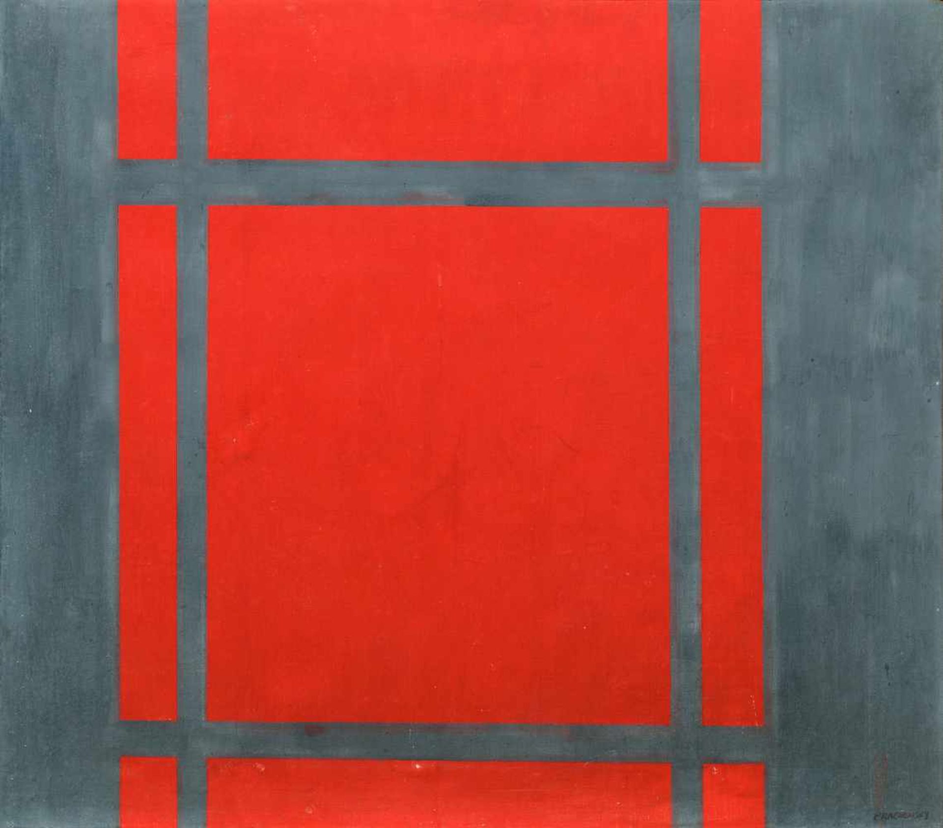 Markus PrachenskyInnsbruck 1932 - 2011 WienKomposition Rot auf GrauÖl auf Leinwand / oil on canvas73