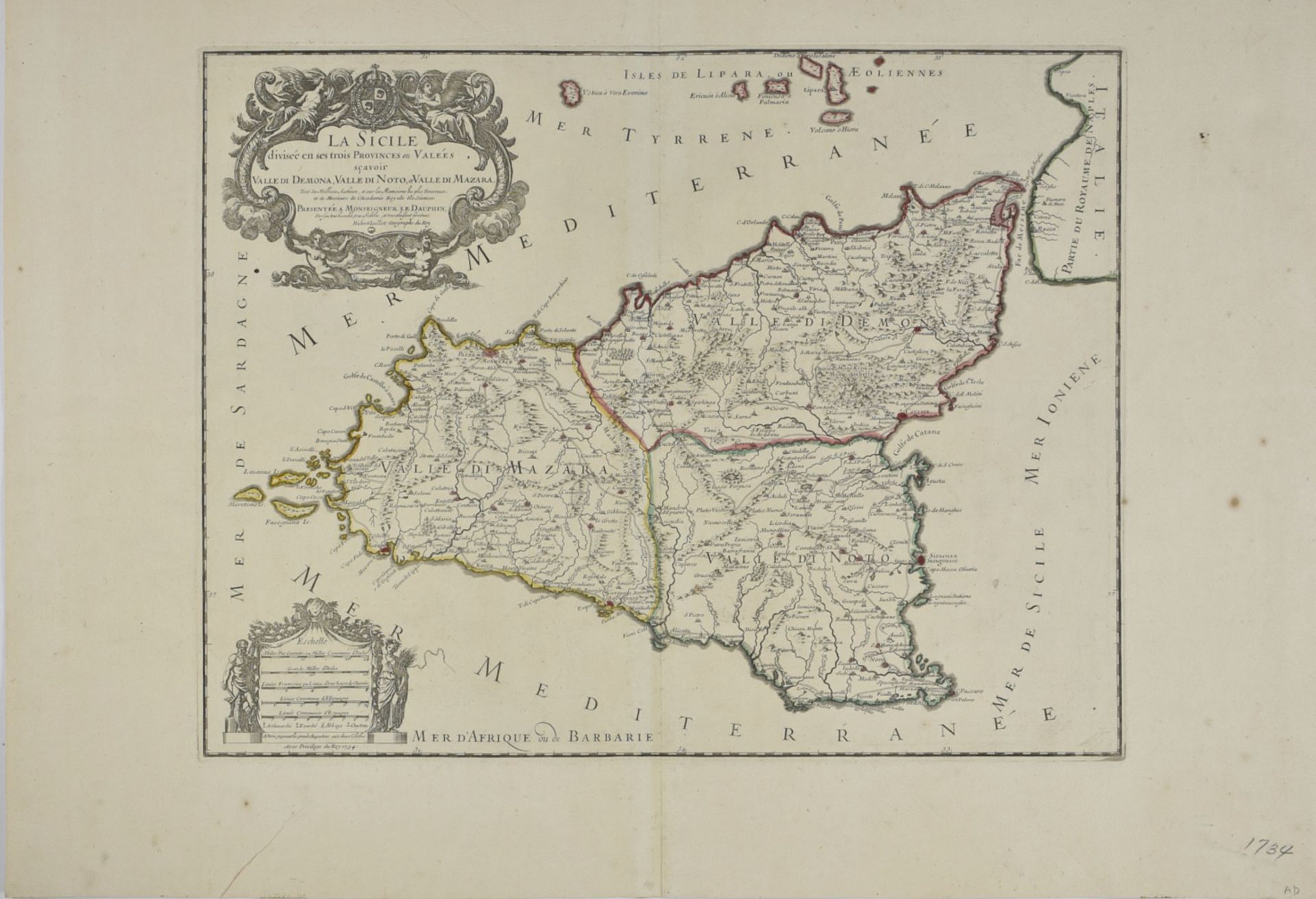 Grp: 5 Maps of Sicily Italy 18th/19th c. Jaillot Delisle