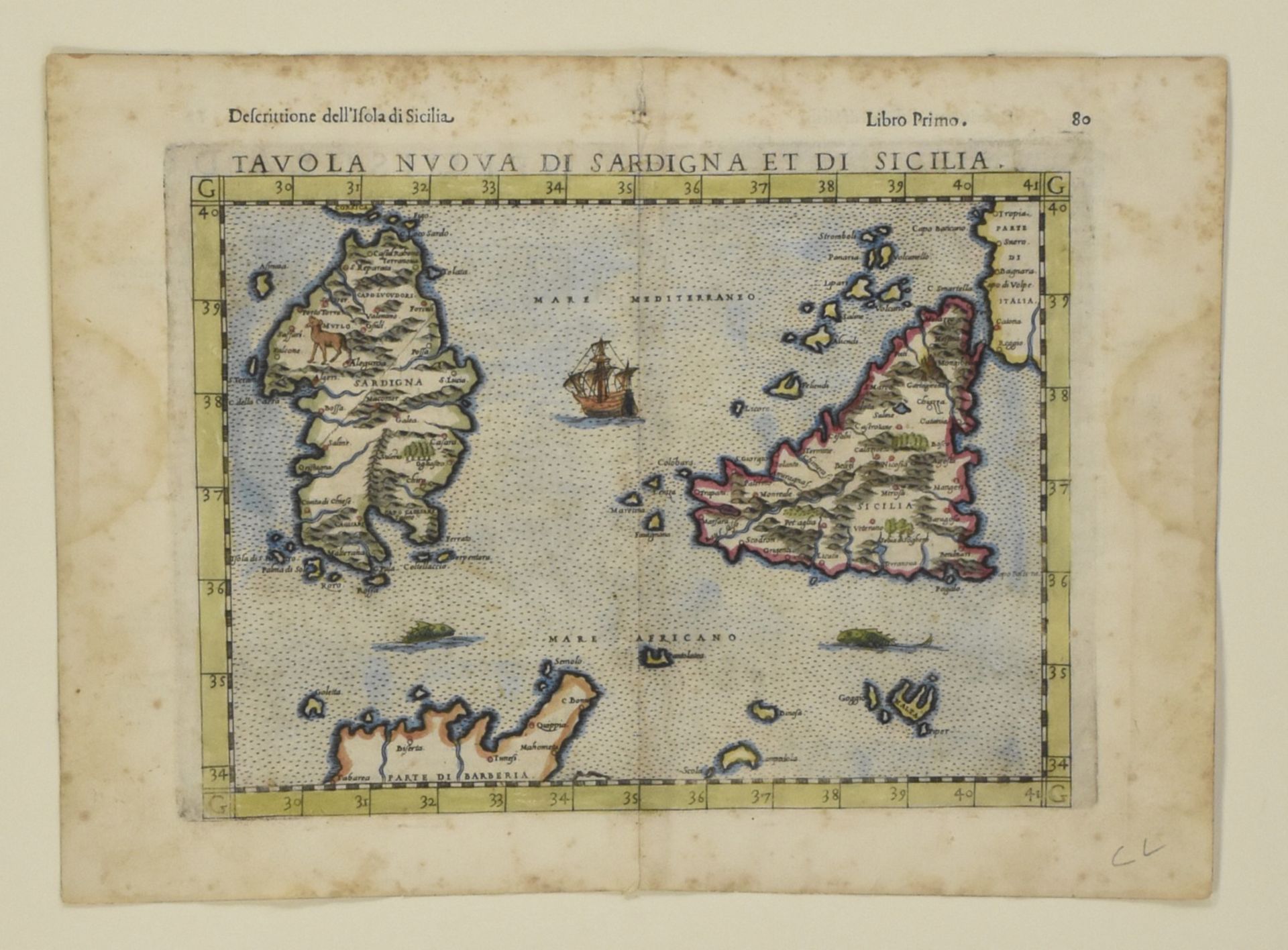 Grp: 2 Maps Sardinia and Sicily Giacomo Gastaldi Ptolemy ca. 1548