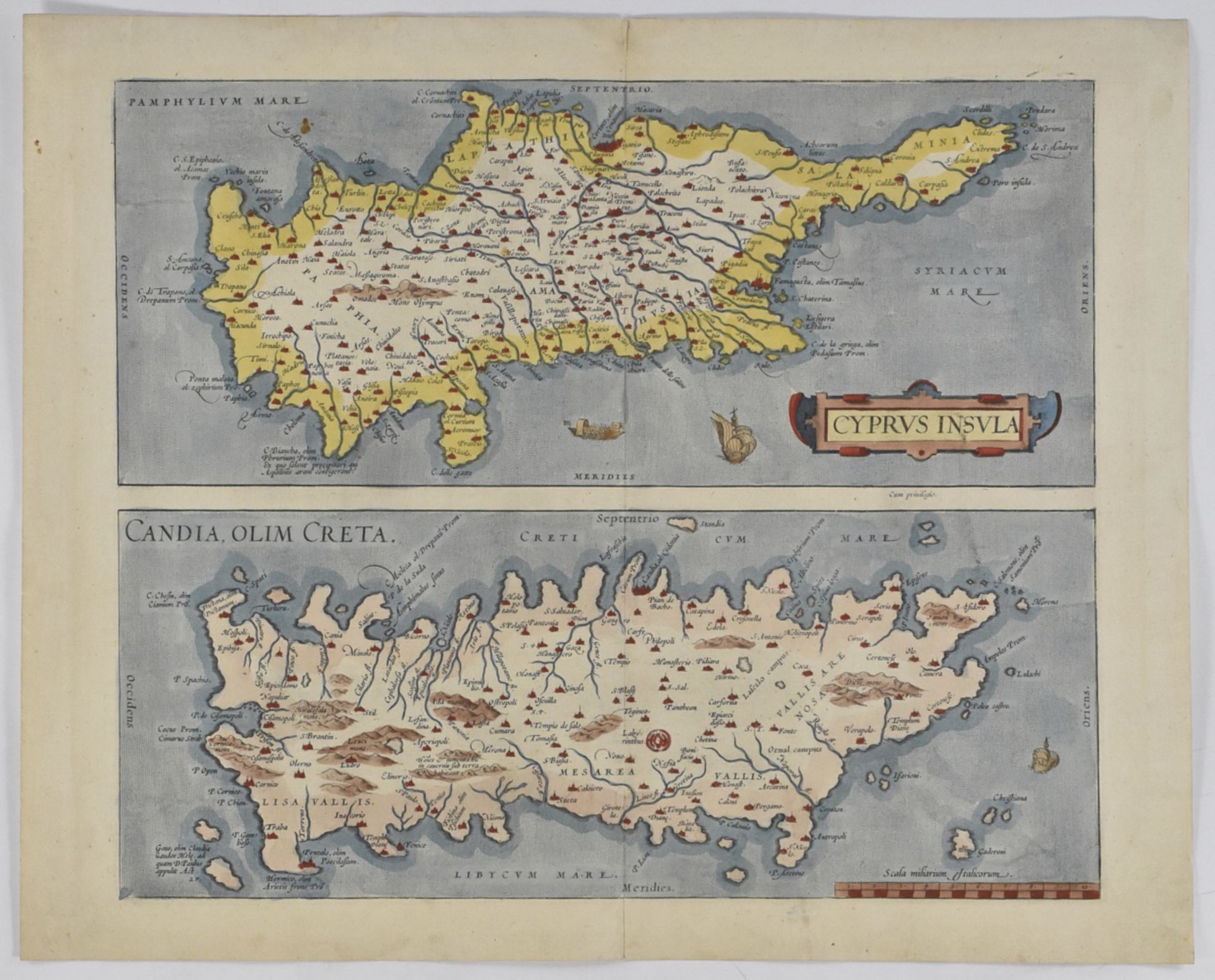 Ortelius Map of Crete and Cyprus ca. 1570s