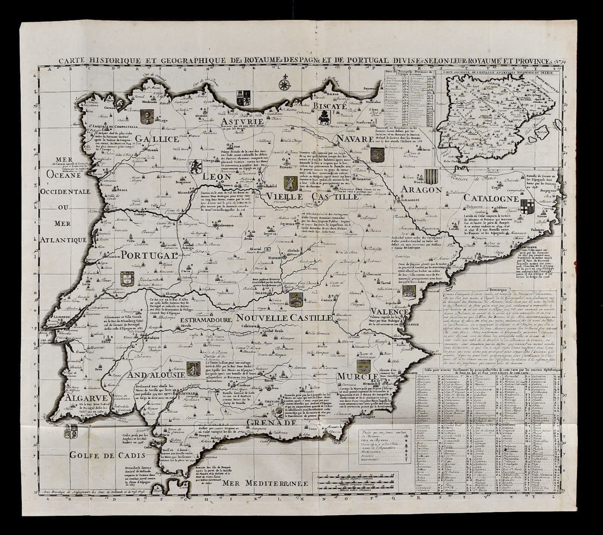 Henri Chatelain Map of Spain and Portugal 1719 Atlas Historique